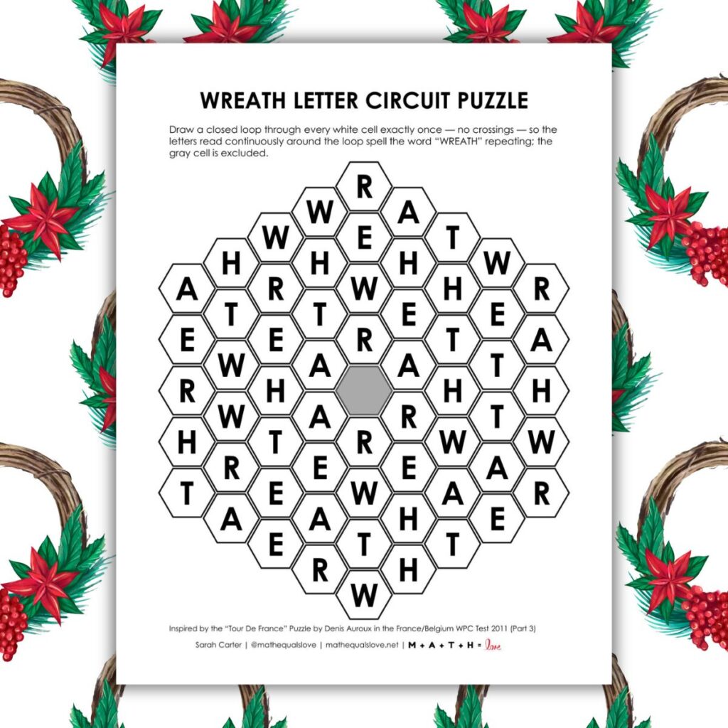 wreath christmas letter circuit puzzle.