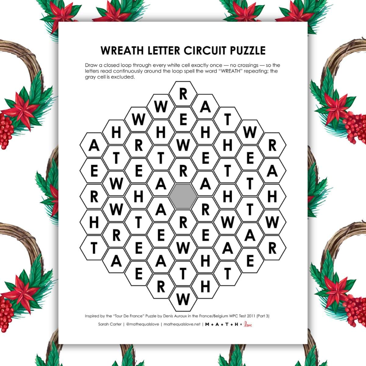 wreath christmas letter circuit puzzle.
