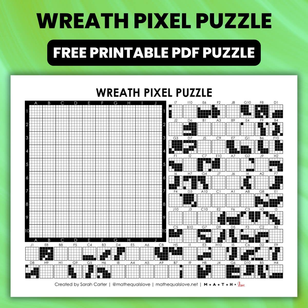 wreath pixel puzzle worksheet for christmas.
