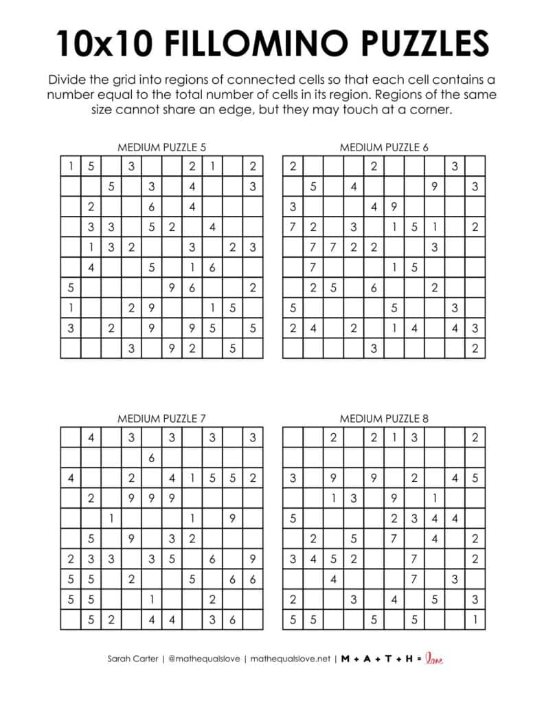 10x10 fillomino puzzles pdf.