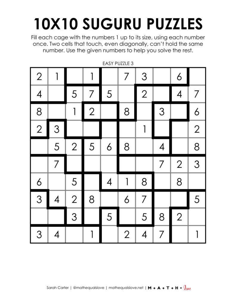 10x10 suguru puzzle - 1 to a page version.