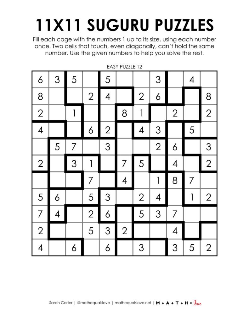 11 x 11 suguru puzzle - 1 to a page version.