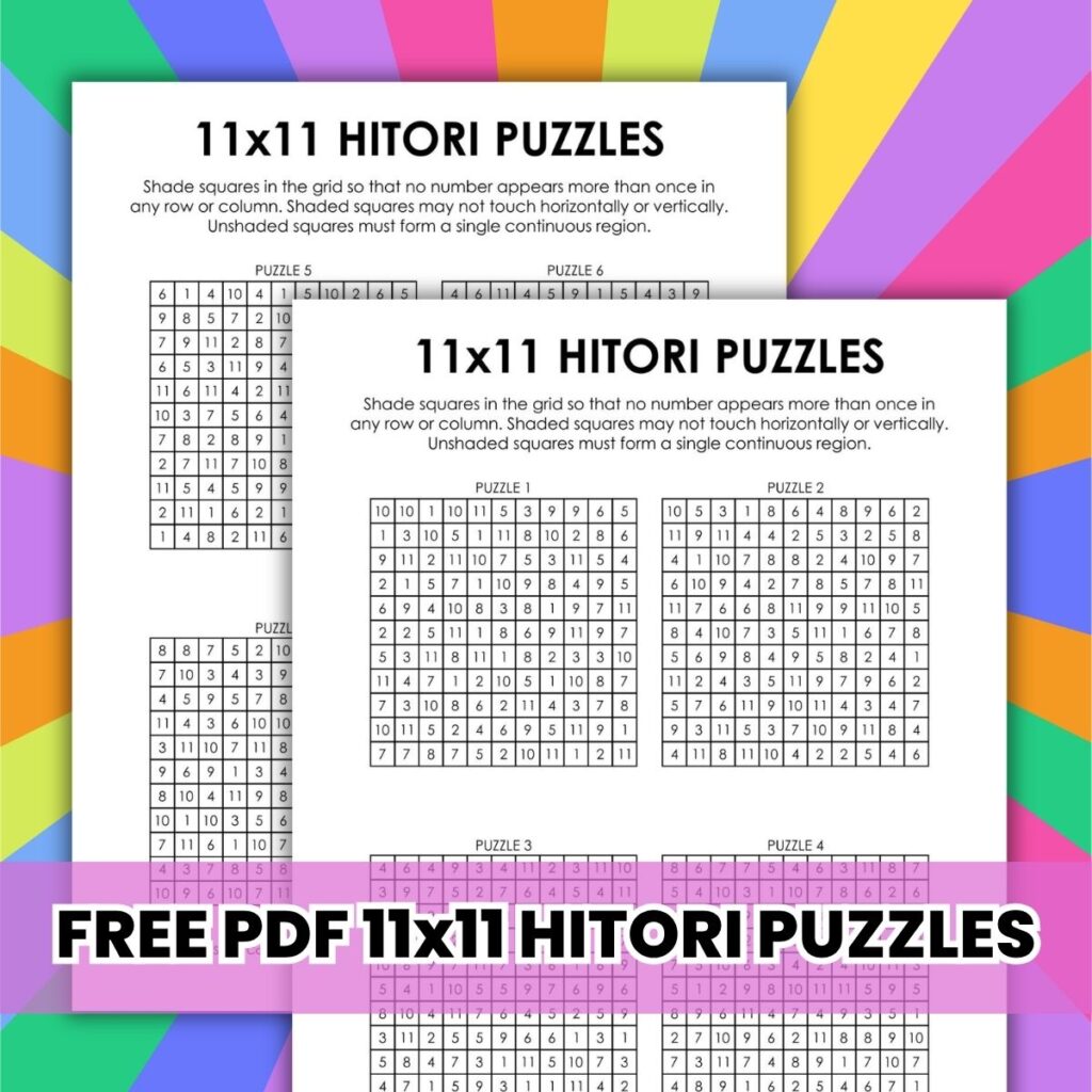 11x11 hitori logic puzzles.