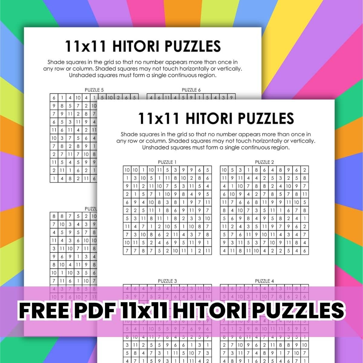 11x11 Hitori Puzzles | Math = Love