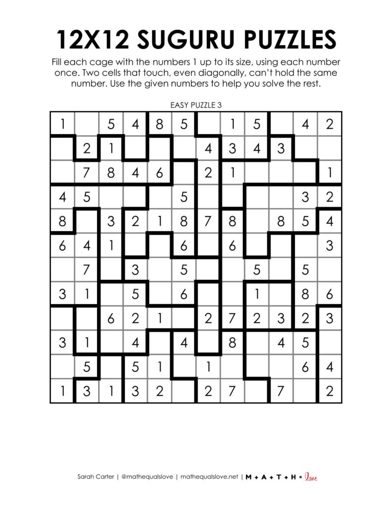 12x12 suguru puzzles - 1 to a page.