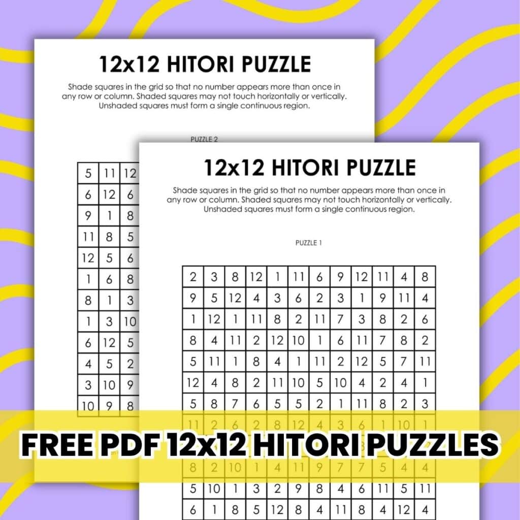 12x12 hitori logic puzzles.