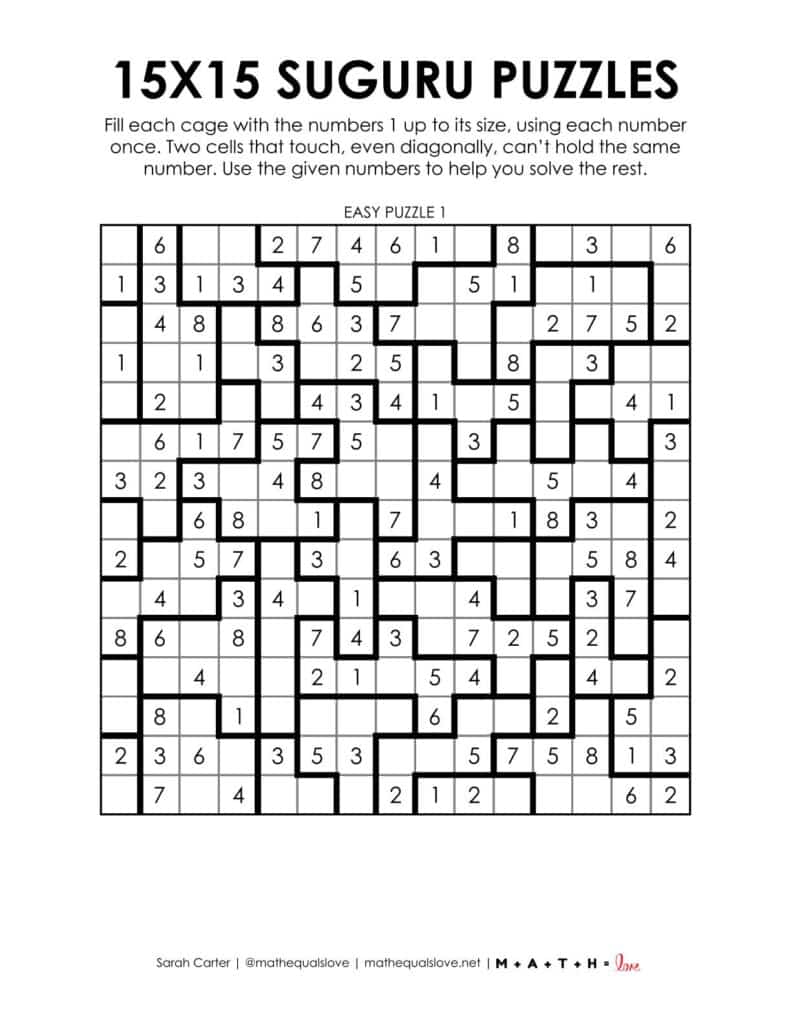 15x15 suguru - 1 to a page version.
