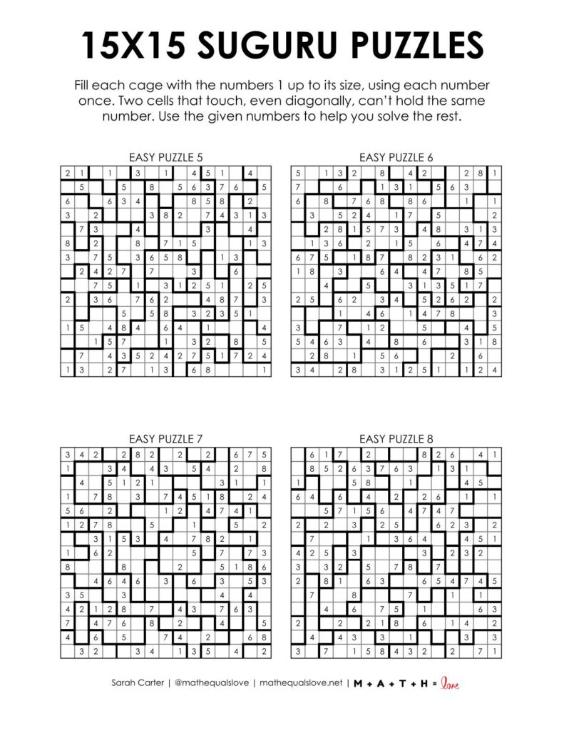 15x15 suguru puzzles - 4 to a page version pdf.