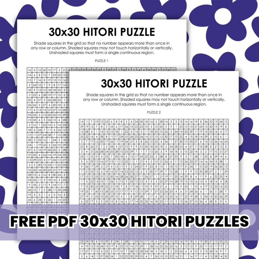 30x30 hitori logic puzzles.