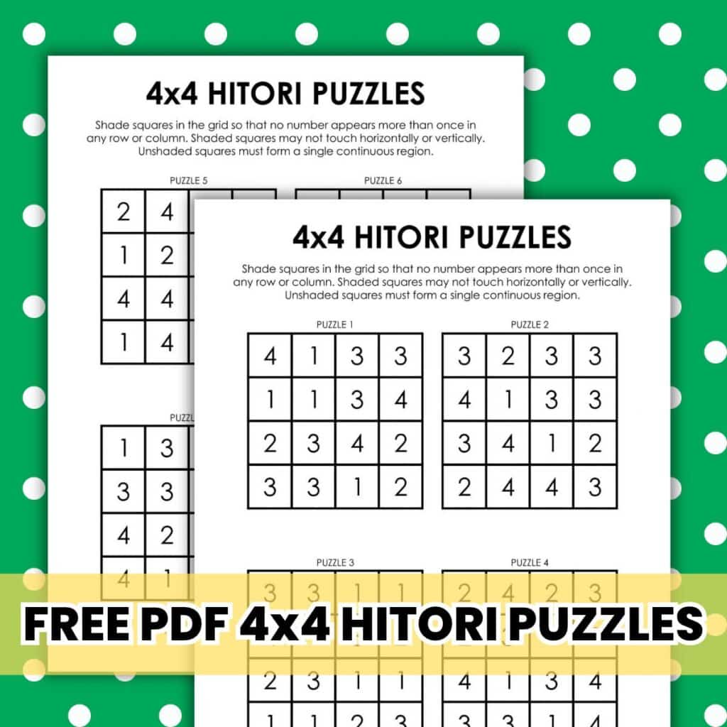 4x4 hitori logic puzzles.