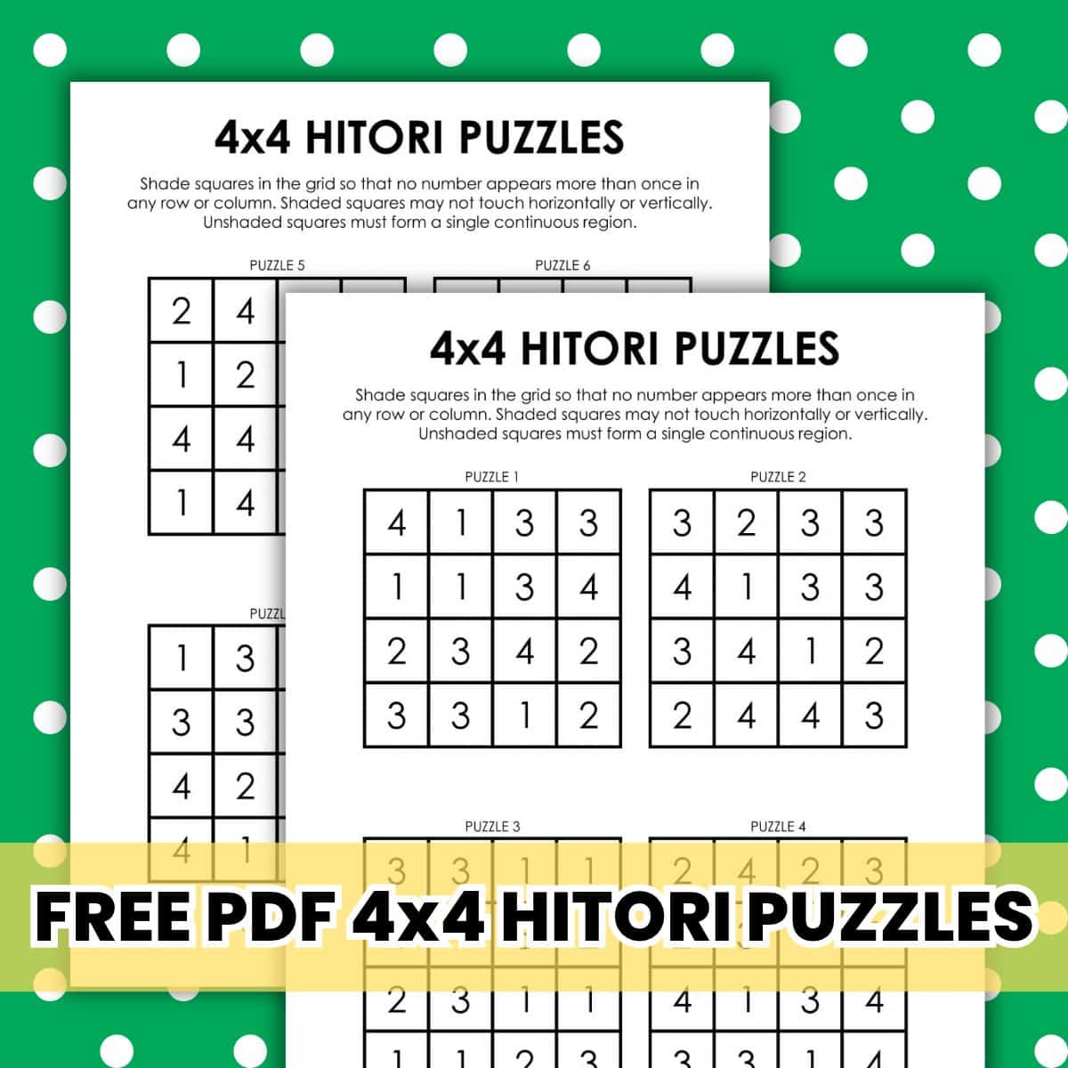 4x4 hitori logic puzzles.