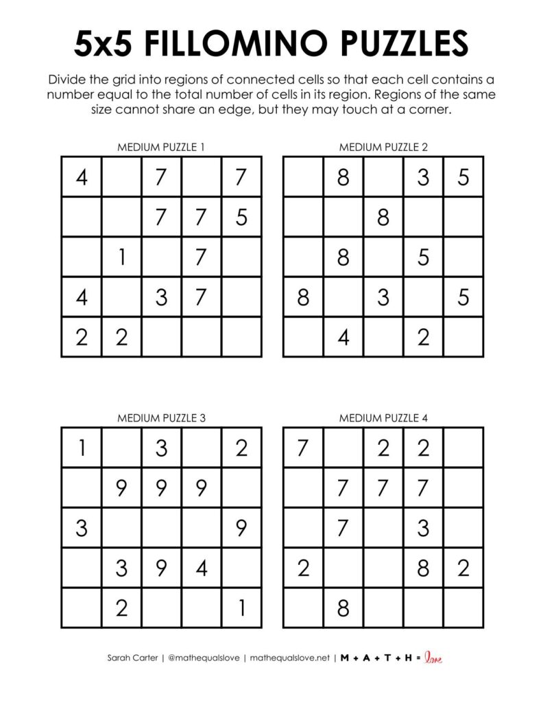 5x5 fillomino puzzles printable pdf.