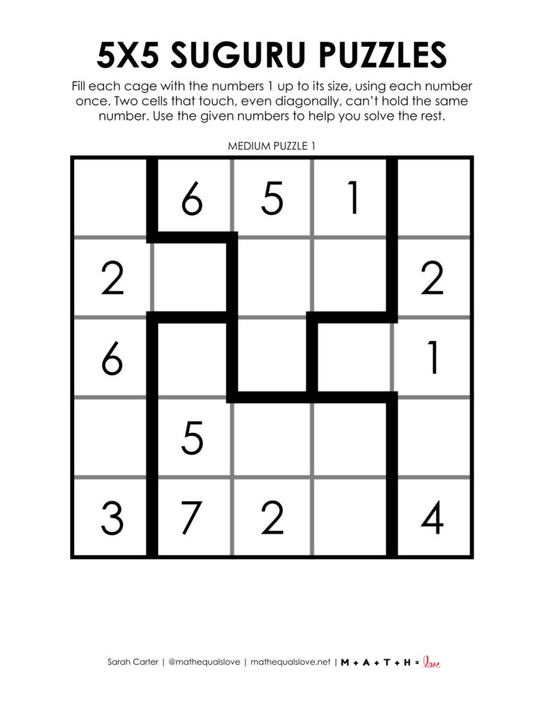 5x5 suguru puzzle - 1 to a page.