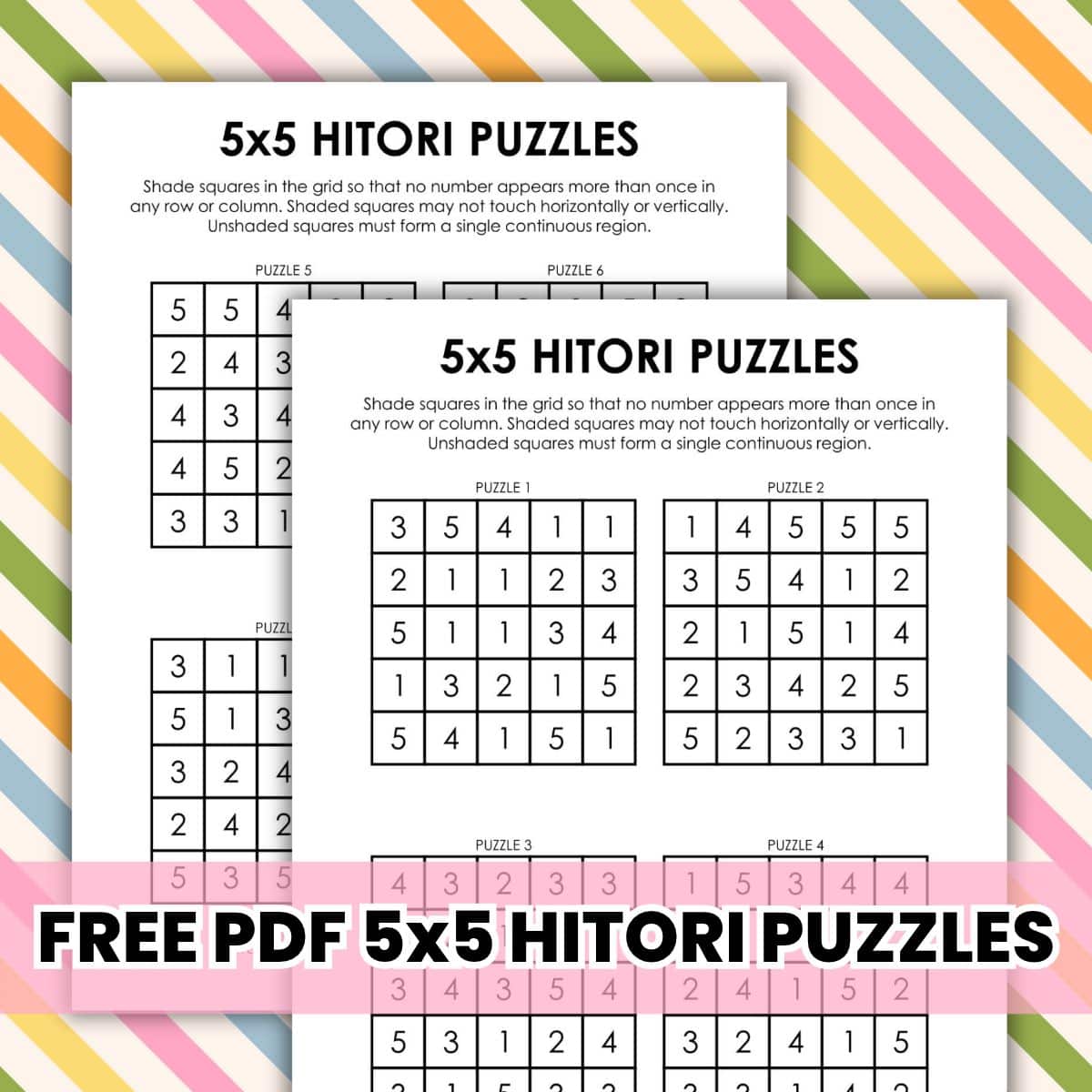 5x5 hitori logic puzzles.