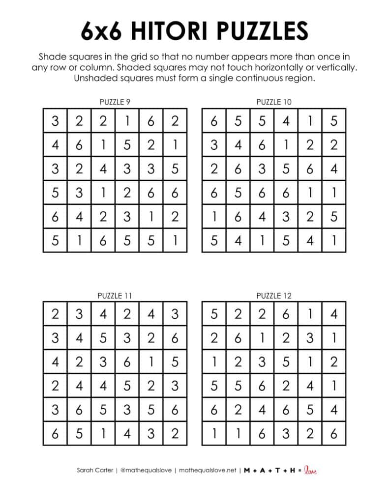 6x6 hitori logic puzzles pdf.