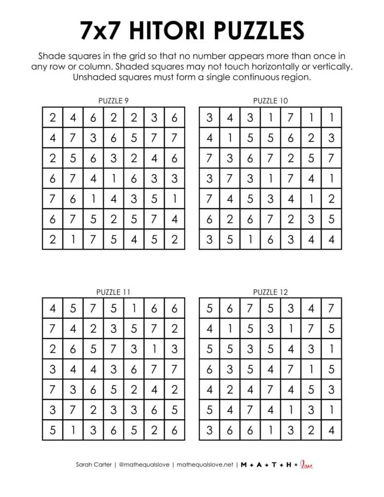 7x7 hitori logic puzzles pdf.