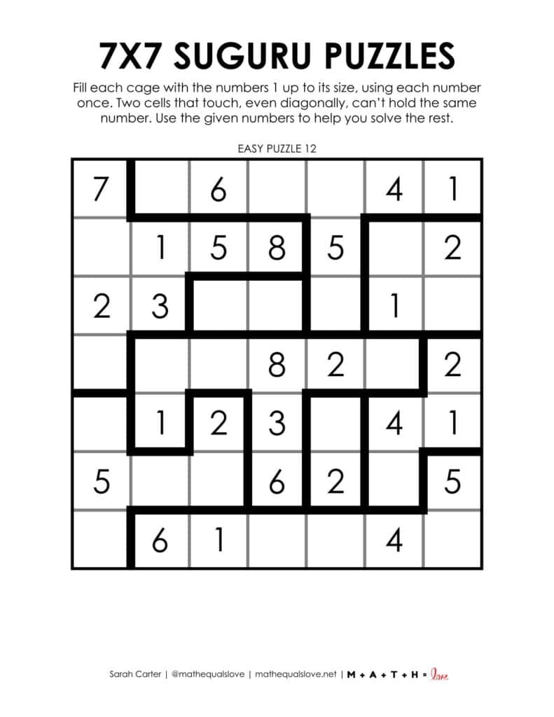7x7 suguru logic puzzle - pdf - 1 to a page.