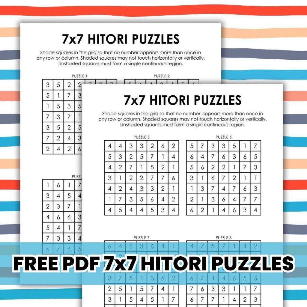 7x7 hitori logic puzzles.