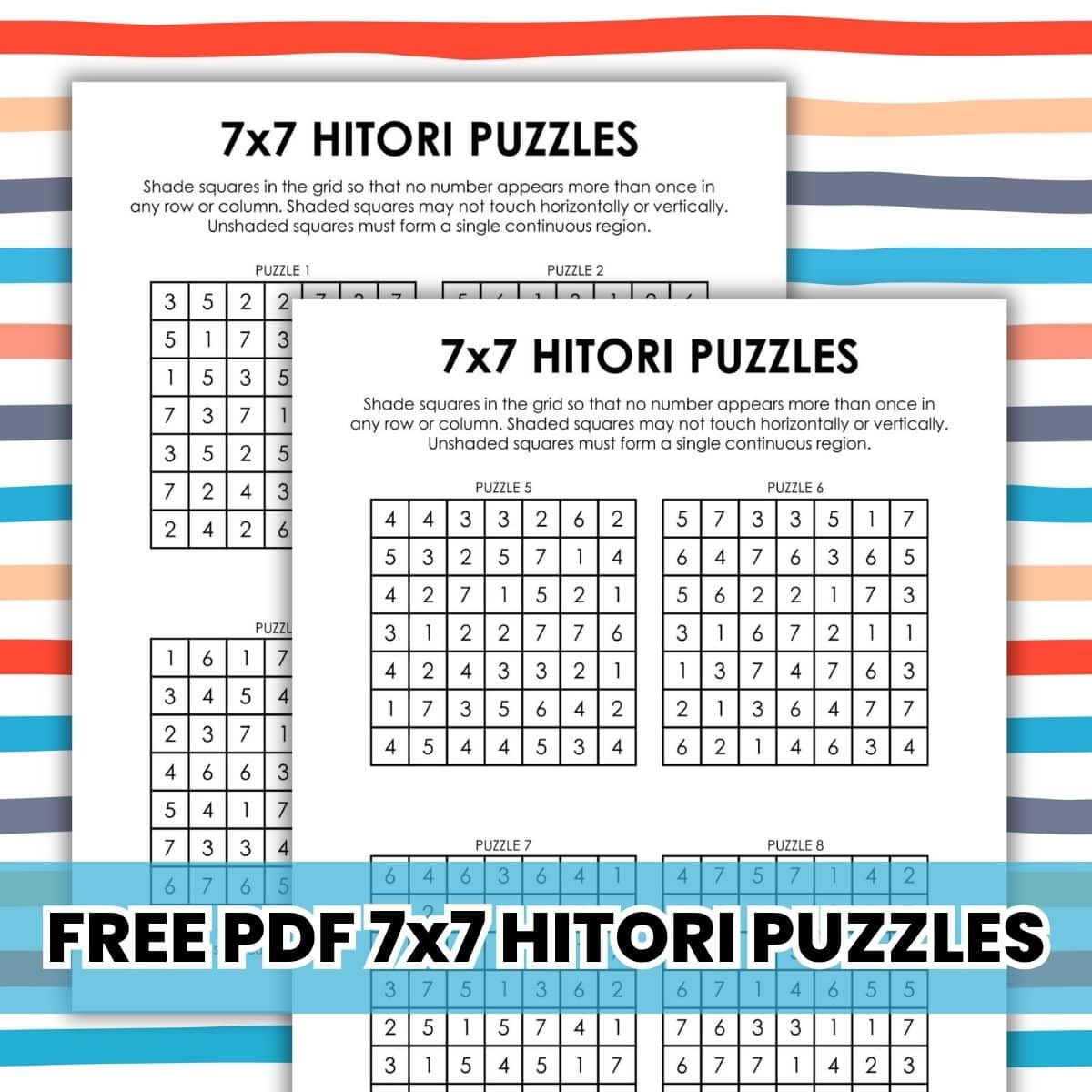 7x7 Hitori Puzzles | Math = Love