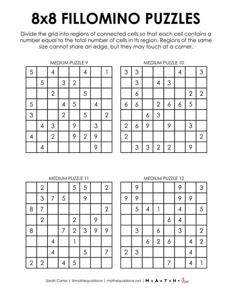8x8 fillomino logic puzzles pdf.