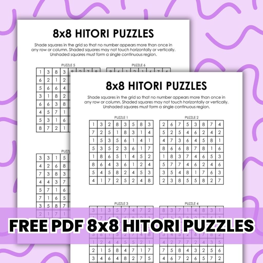 8x8 hitori logic puzzles.