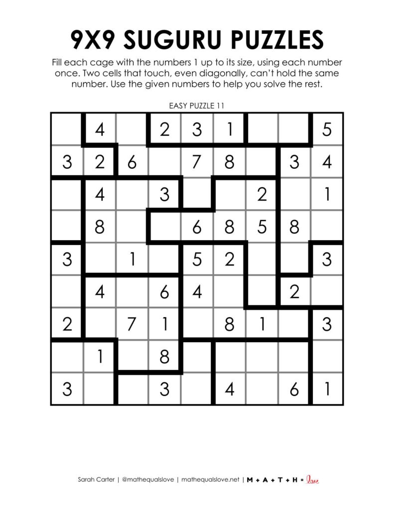9x9 suguru logic puzzle - 1 to a page version.