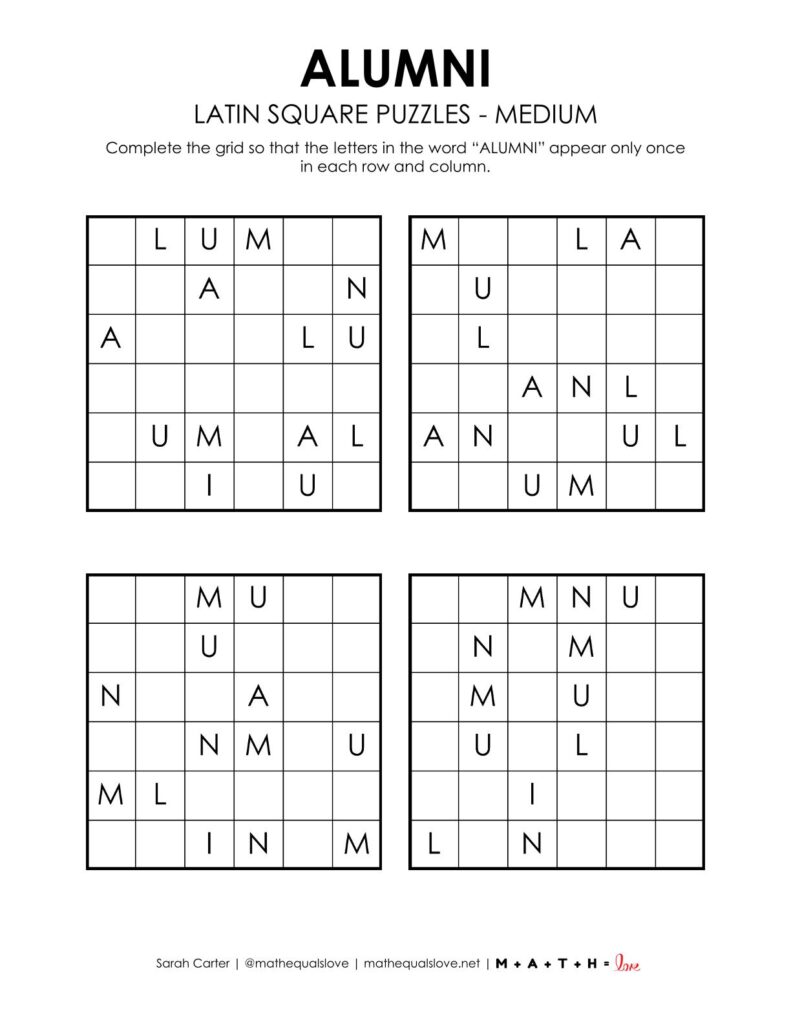 alumni latin square puzzle level medium.