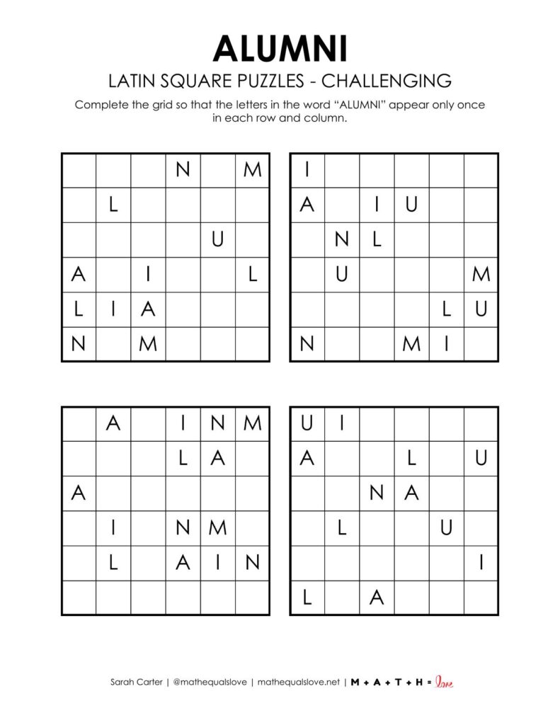 alumni latin square puzzles level challenging.