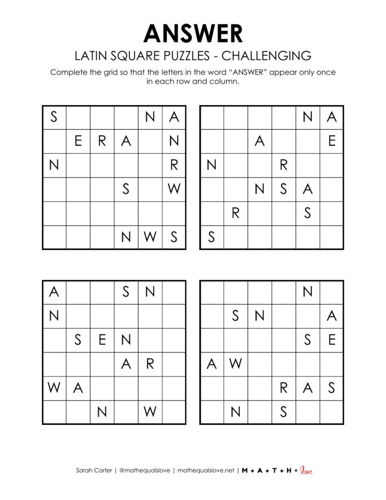 answer latin square puzzles level challenging.