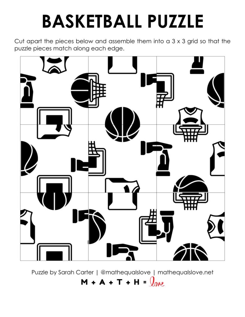 basketball edge matching puzzle printable.