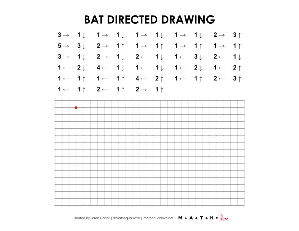 screenshot of bat directed drawing worksheet for halloween.