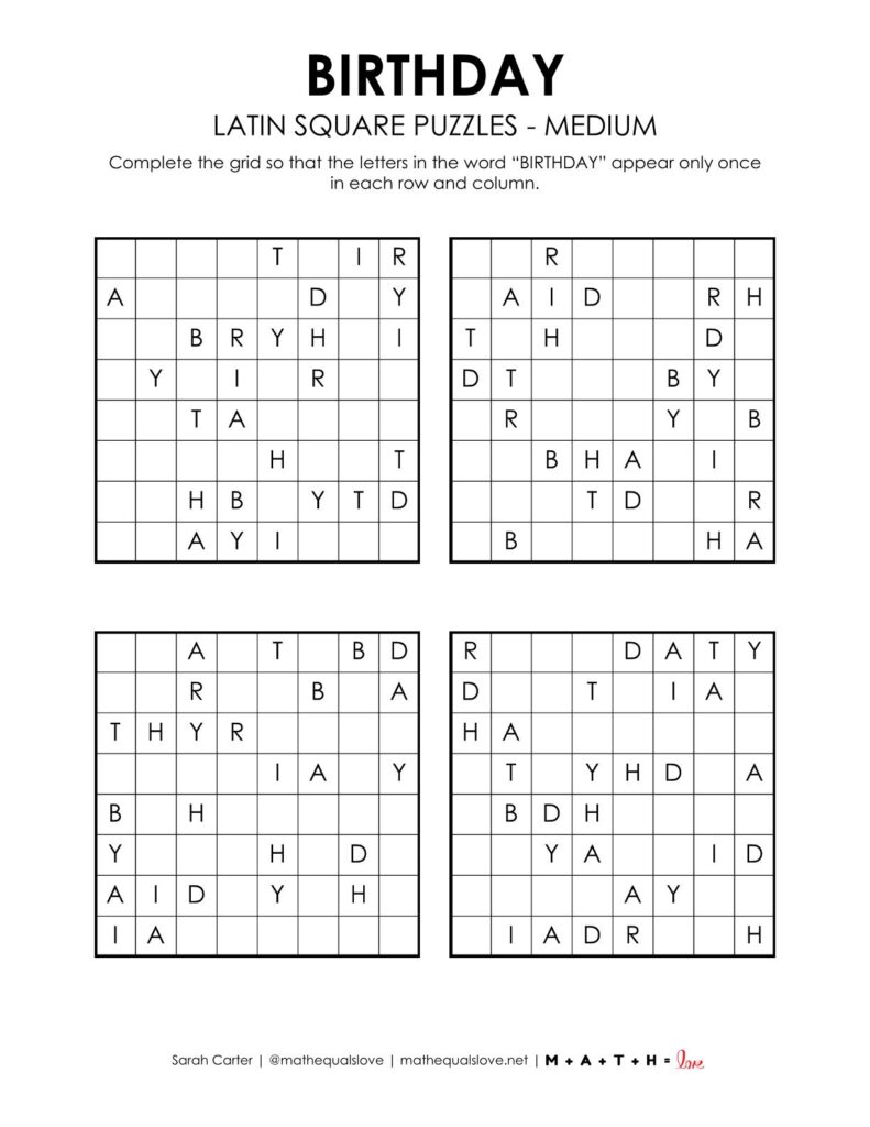 birthday latin square puzzles pdf level medium.