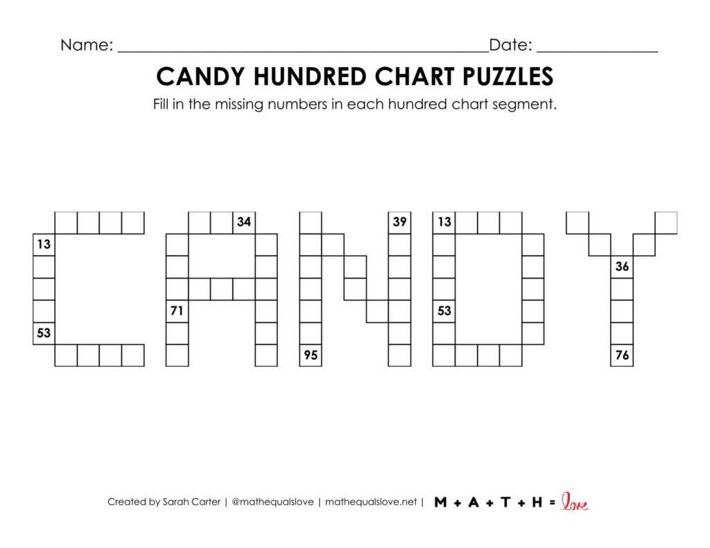 candy hundred chart puzzles.