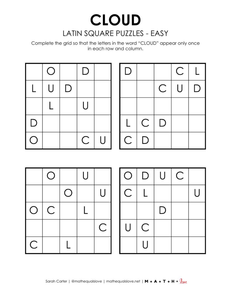 cloud latin square puzzle level easy.