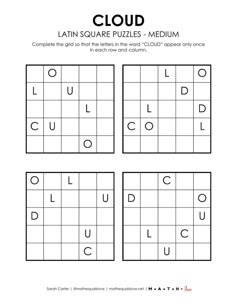 cloud latin square puzzle level medium.