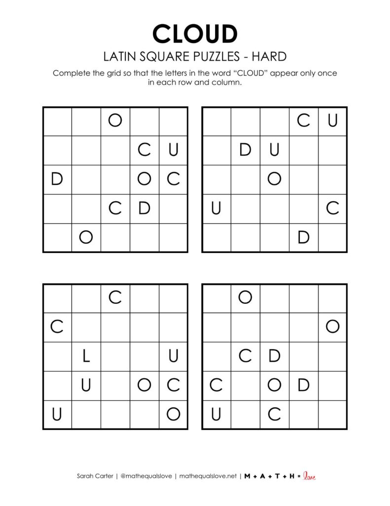 cloud latin square puzzle level hard.