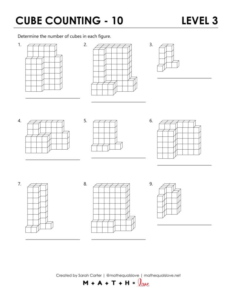 cube counting worksheet level 3.