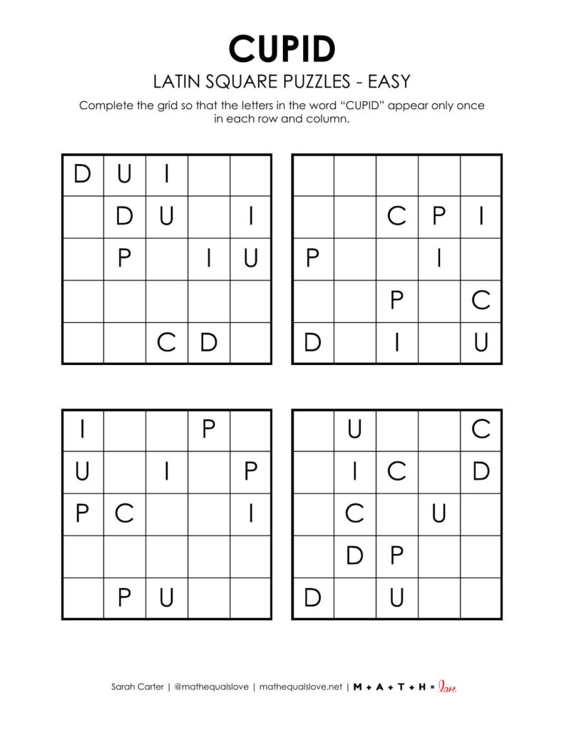 cupid latin square puzzles level easy.