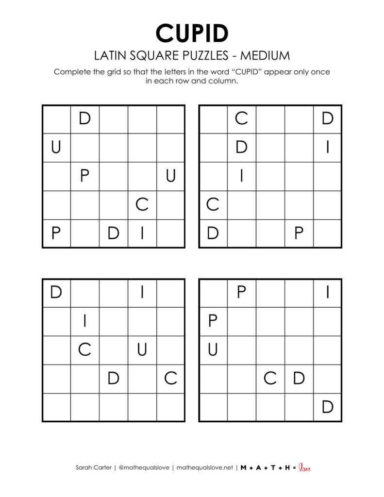 cupid latin square puzzles level medium.