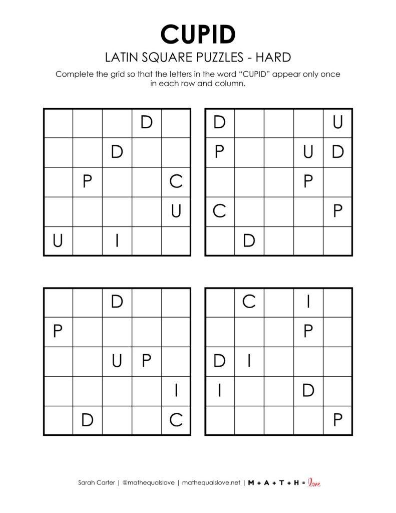 cupid latin square puzzles level hard.