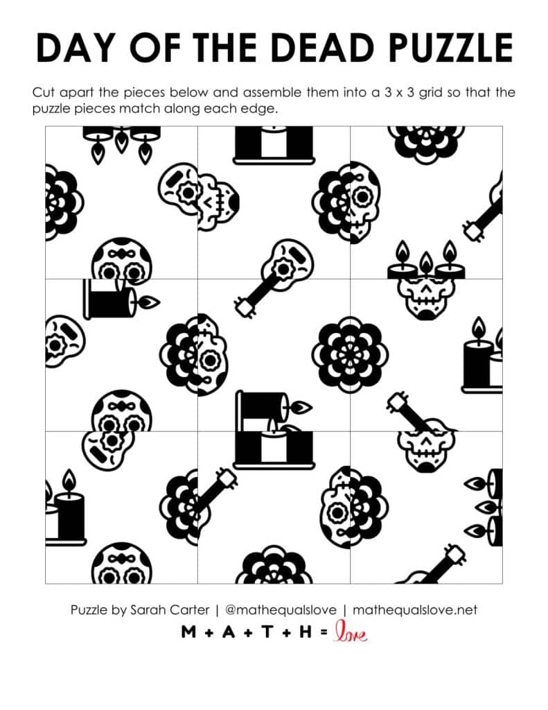 day of the dead edge matching puzzle printout.