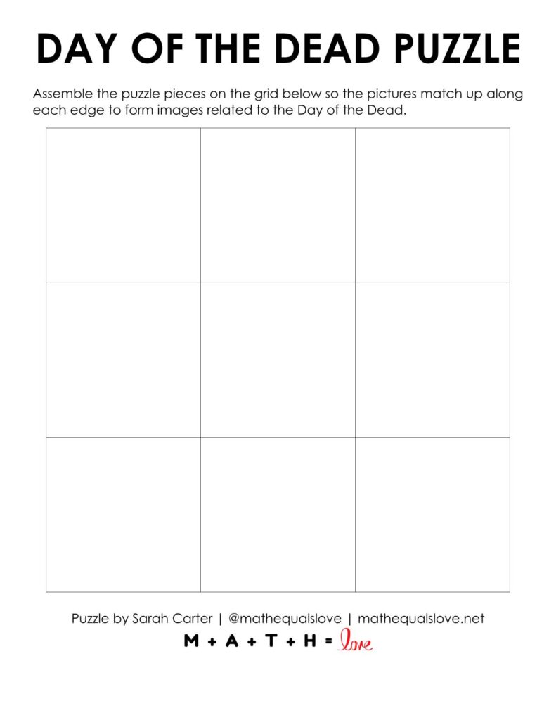 blank grid for day of the dead edge matching puzzle.