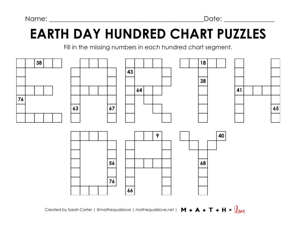 earth day math worksheet with hundred charts.