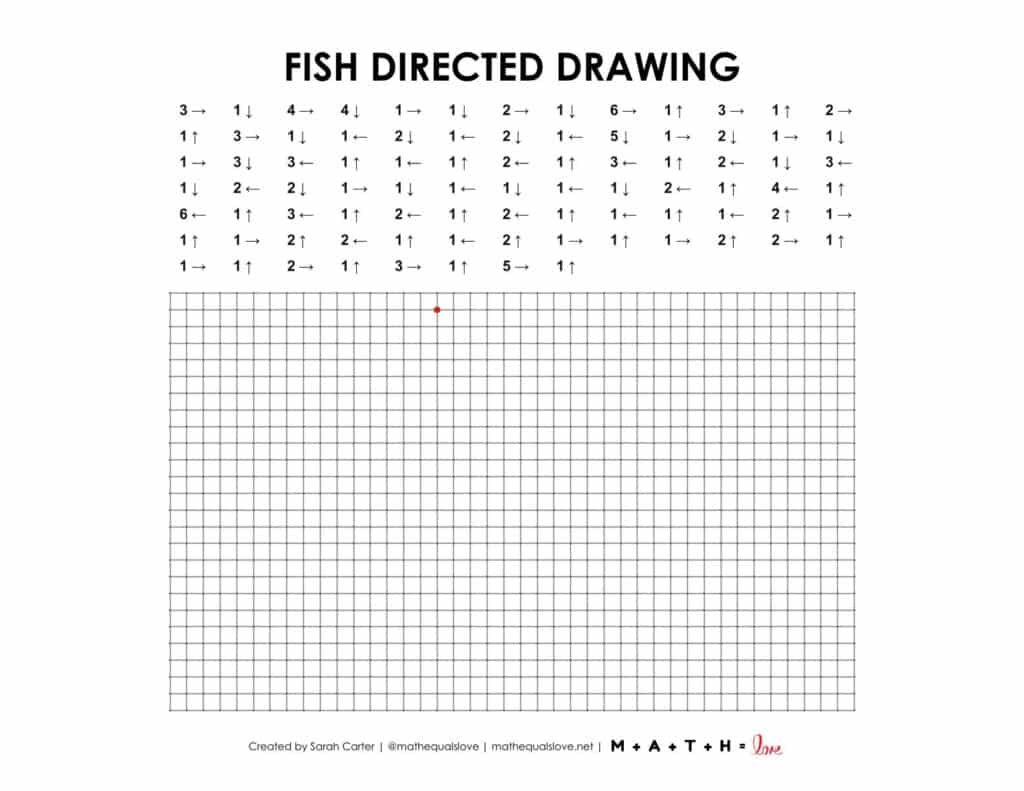 screenshot of fish directed drawing worksheet pdf.