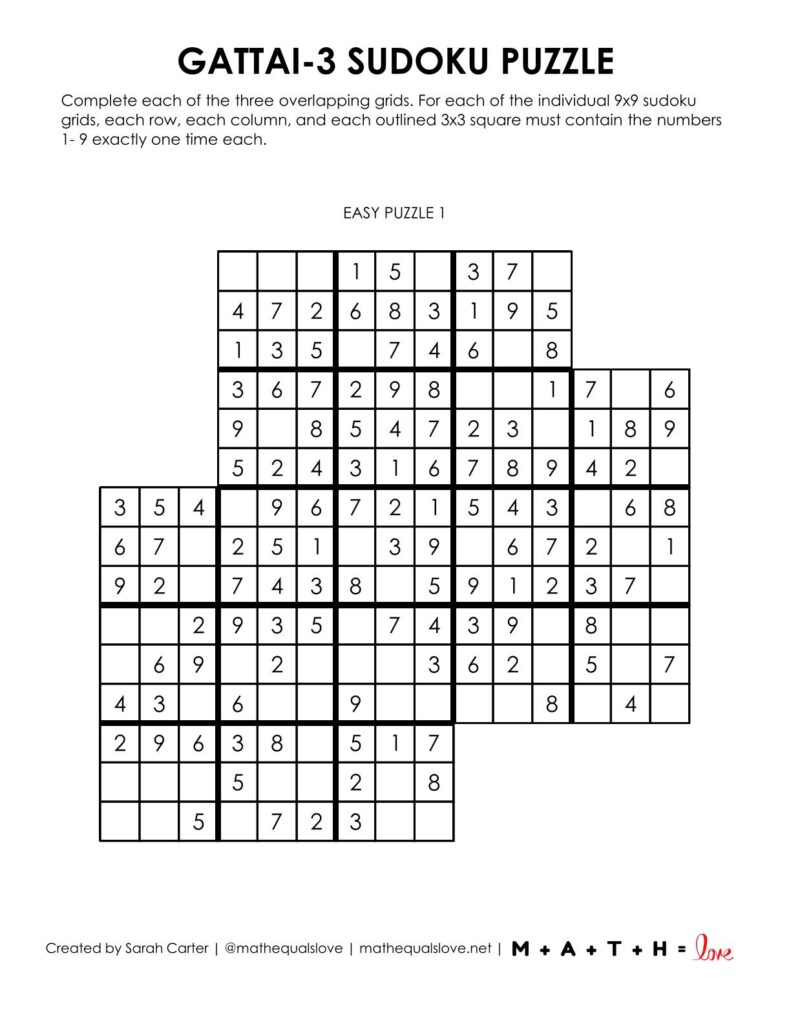 gattai-3 sudoku puzzle level easy.