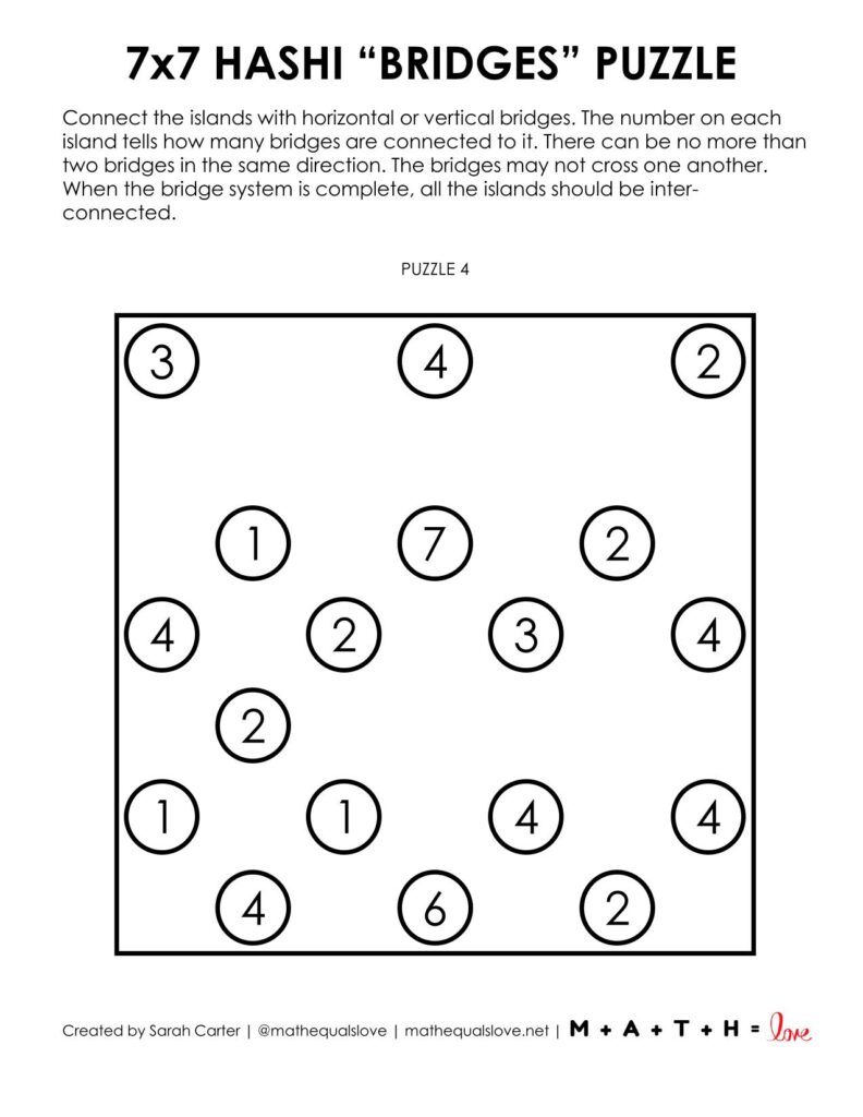 7x7 hashi logic puzzle - 1 to a page version pdf.