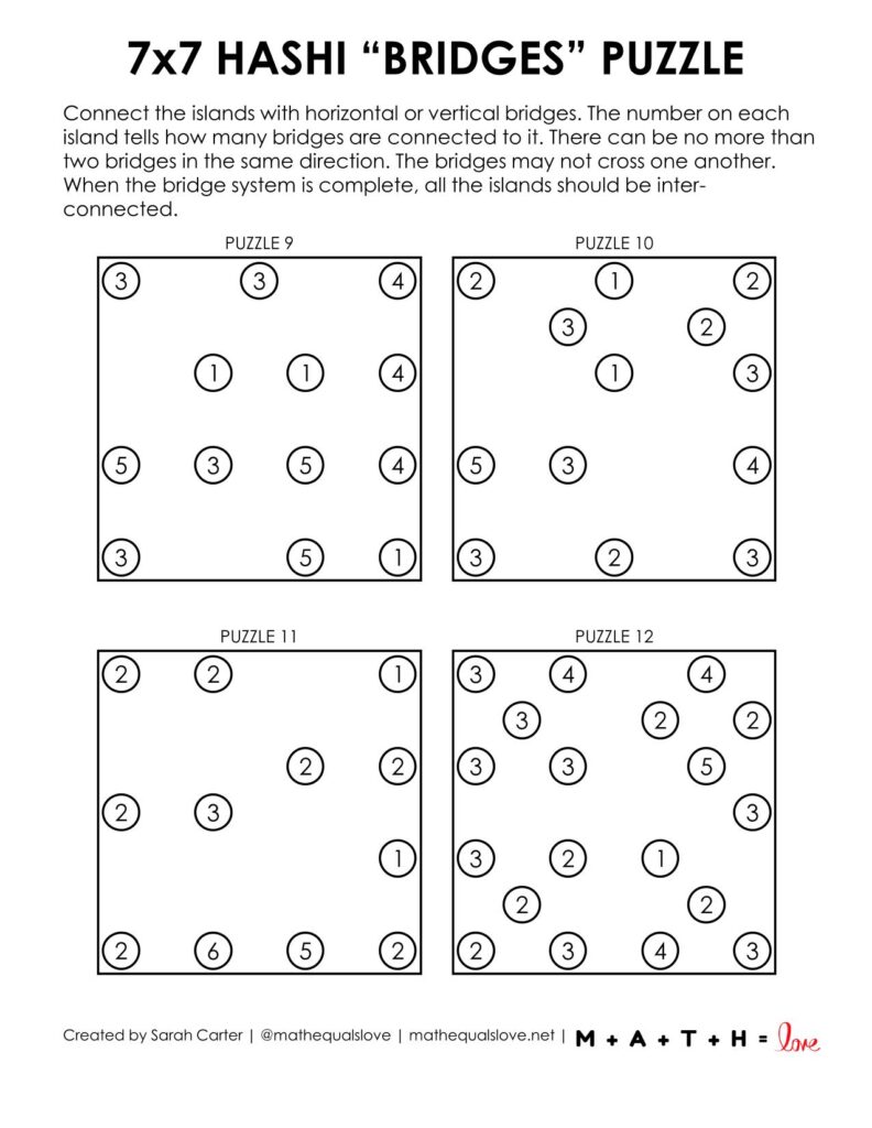 4 to a page version of 7x7 hashi logic puzzles.