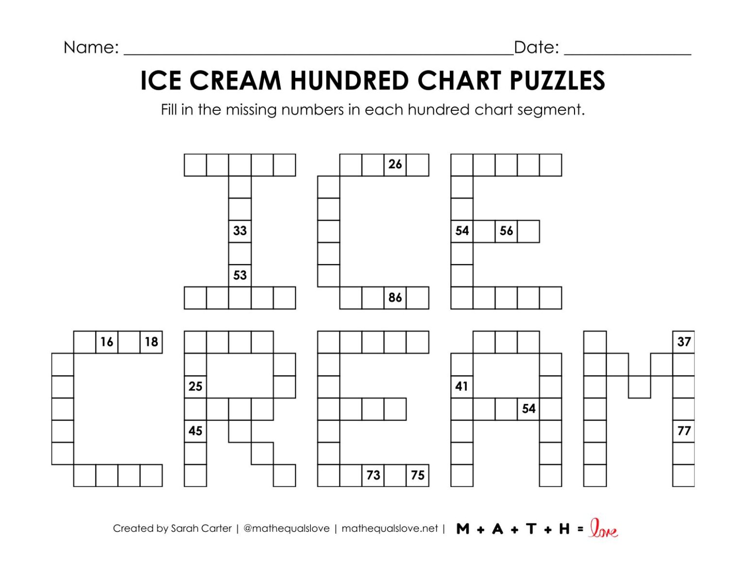 Ice Cream Hundred Chart Puzzle Worksheet | Math = Love