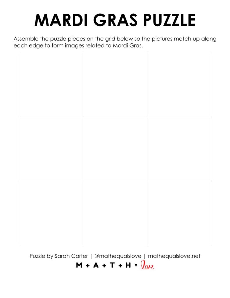 blank grid for mardi gras edge matching puzzle.