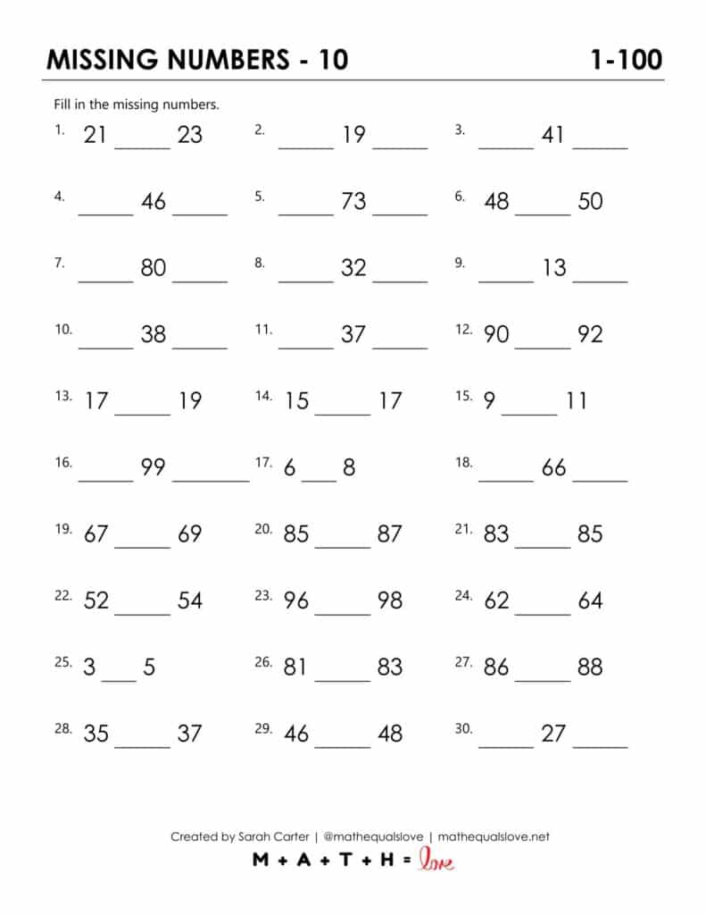 missing numbers 1-100 worksheet pdf.